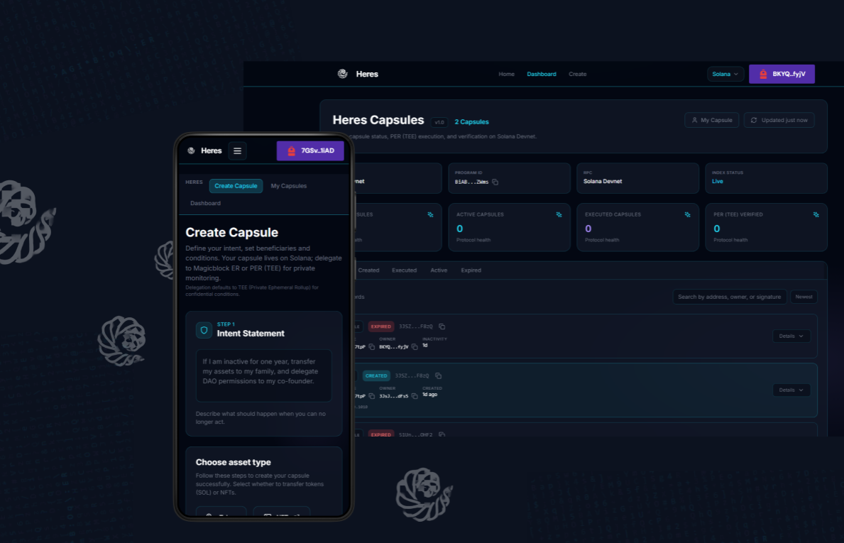 Heres - web dashboard and mobile Create Capsule
